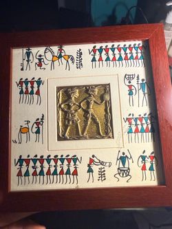 Indian Dhokra and Warli fusion art wall frame.