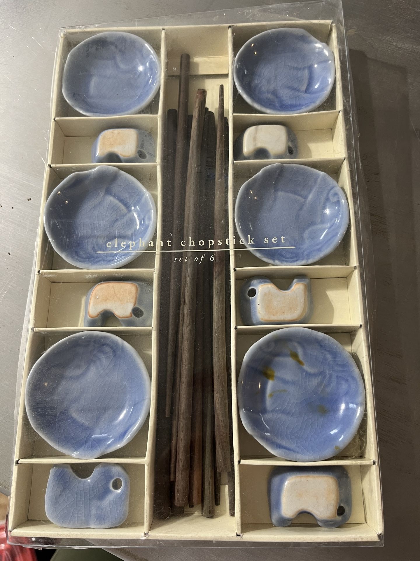Pier 1 Blue Crackle ceramic elephant chopstick