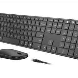 Wireless Bluetooth Keyboard and Mouse Combo, SKM64-3 Rechargeable Slim Quiet Keyboard Mouse, 3 Multi-Device Connection, Compatible for Windows, Mac, M