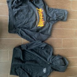 Two Black Hoodies Thrasher And Vans Size Mens Small Youth Large 