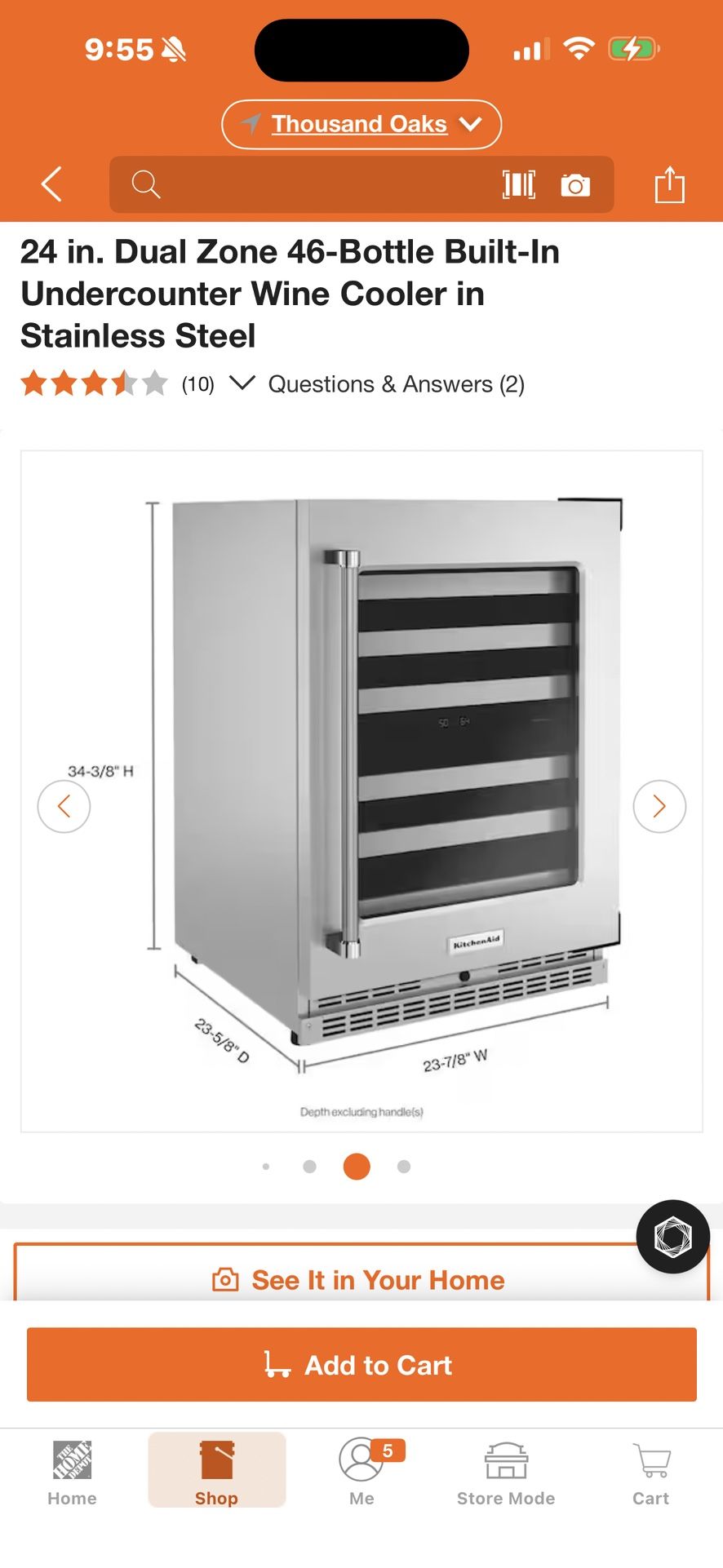 NEW KITCHEN AID 24” DUAL ZONE 48 BOTTLE WINE COOLER WITH A 3 YEAR EXTENDED WARRANTY FULLY TRANSFERABLE 11/22/25 some minor Issues around the door hand