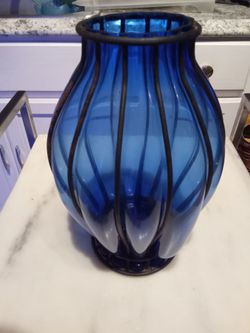 Cobalt Blue Glass with Wrought Iron