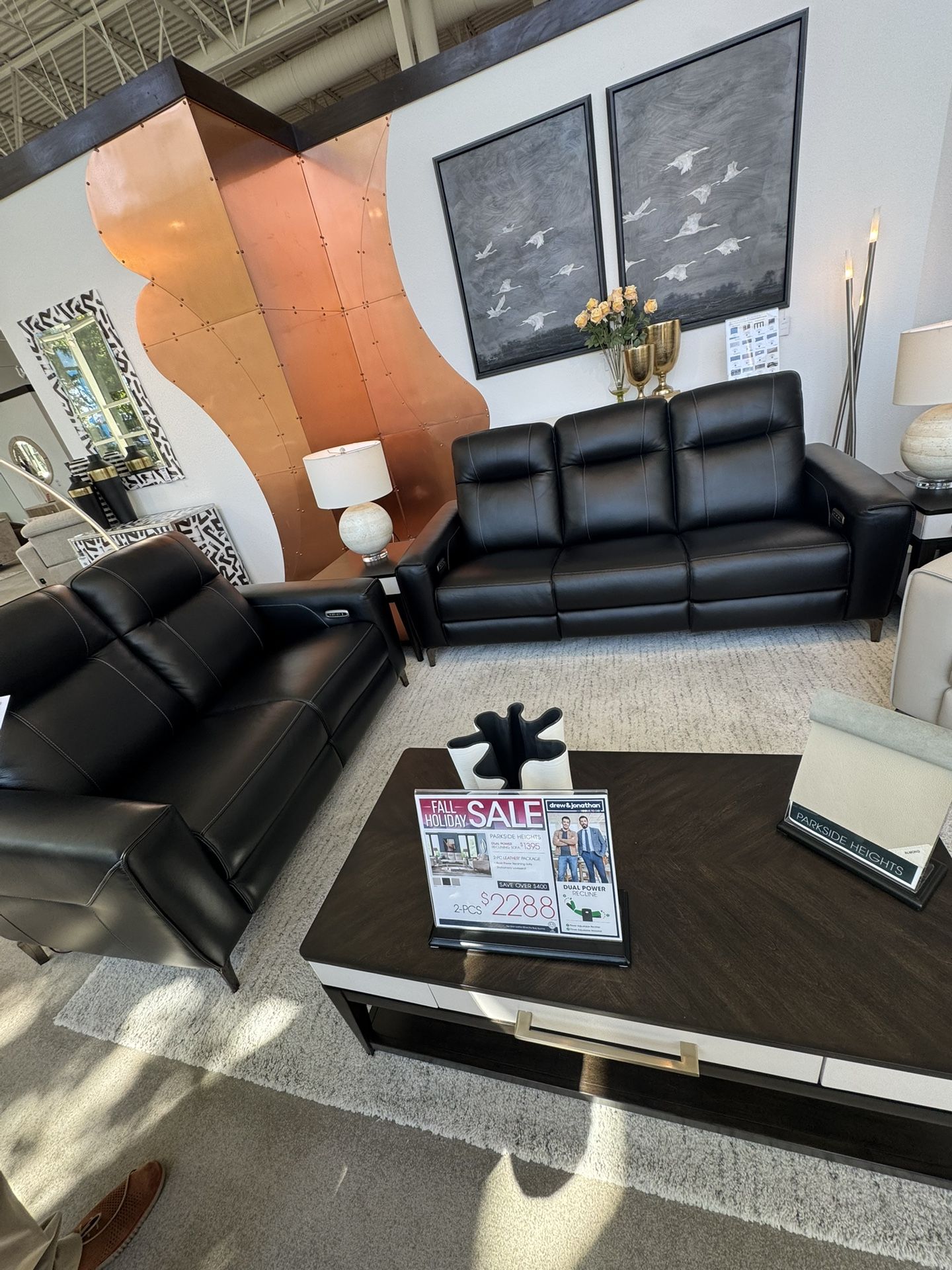 Dual Power Reclining Sofa, 2 Pieces Leather Package