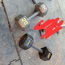 2X 20lb Hex Cast Iron Dumbbells