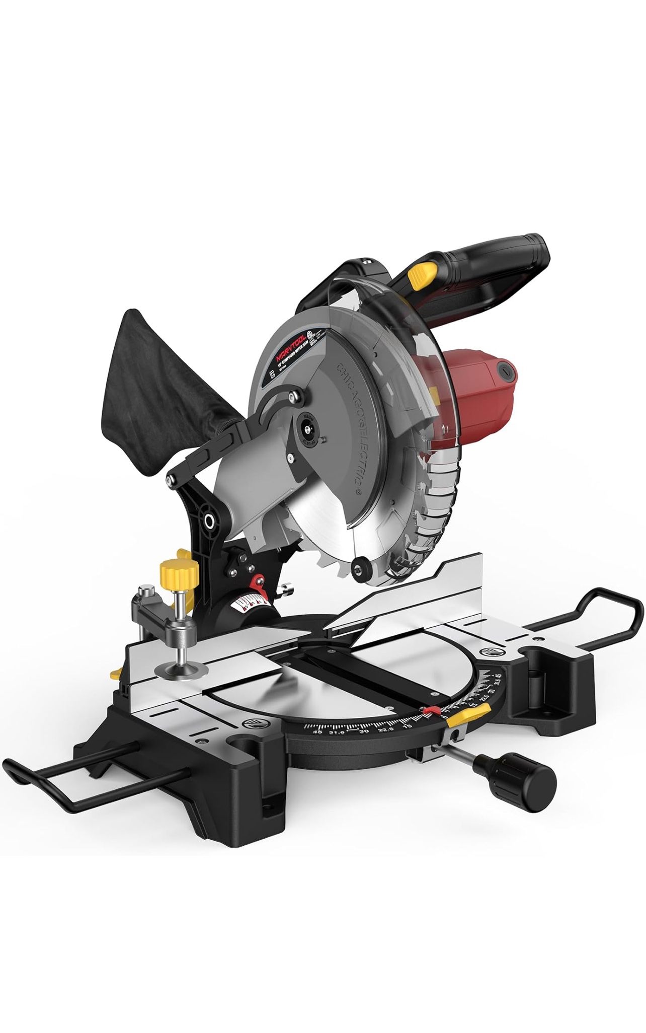 10-inch Compound Miter Saw, 5000RPM, 15 Amp, Single Bevel 0-45° with Extension Table, 36T Blade, Power Saw for Metal, Plastic, Wood, Laminates
