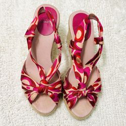 Circa JOAN & DAVID Burgundy-Red-Yellow Sandals Platform Cork Wedge Slingback 5M