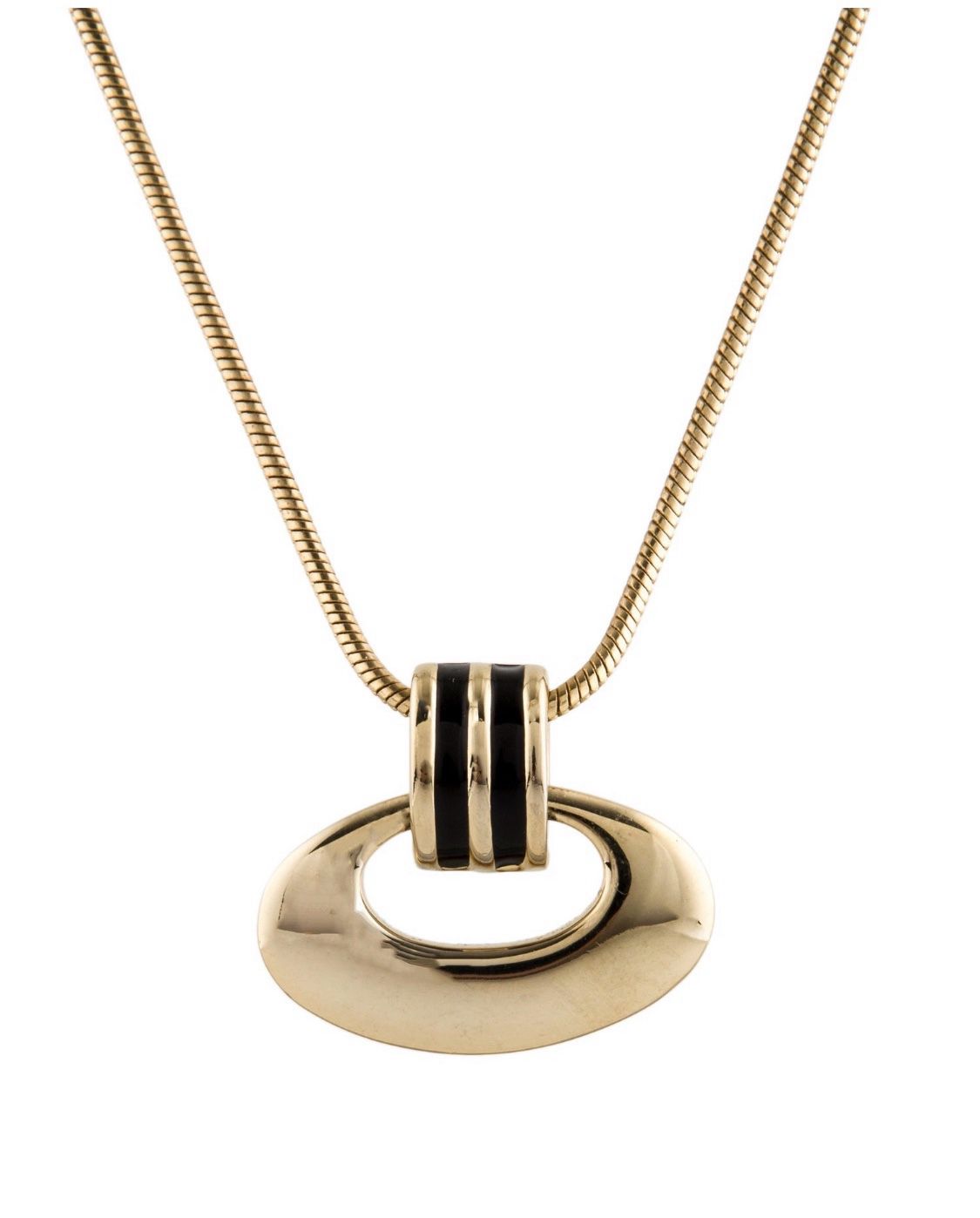 Carolina Herrera Gold Tone And Black Enamel Pendant Necklace