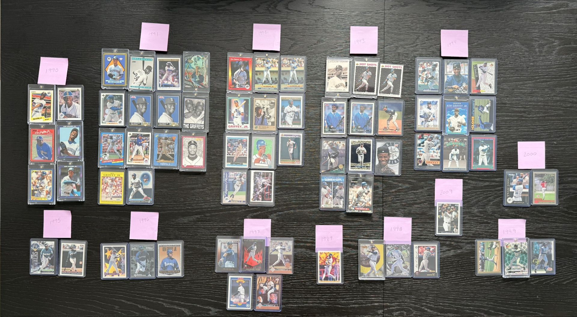Ken Griffey Jr., 67 Various Baseball Cards 1989 Thru 2009. Upper Deck, Topps, pinnacle, Etc.. Not Graded, Excellent Condition
