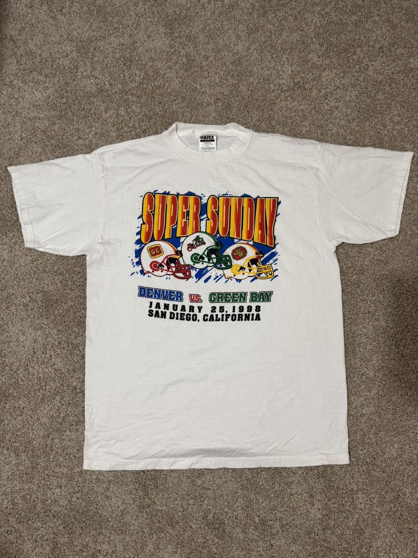 Vintage The Orleans Super Sunday Denver Broncos VS Green Bay packers 1998 T-Shirt Size X Large
