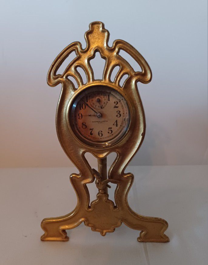 Antique Bird Gilded Cast Waterbury in Flight Desk Clock - Working