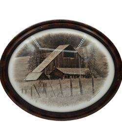 Large Antique Convex Dome Framed Artwork Ray Brisebois #45 22in by 18in Farm
