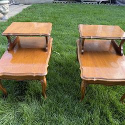 2 Vintage solid wood side tables