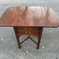 Wooden Drop Leaf In Table With Two Drawers