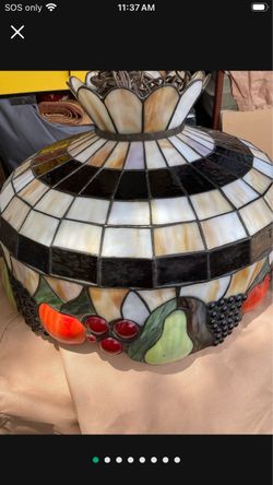 $250- Obo-Very Large Tiffany-Style Stained Glass Hanging Lamp