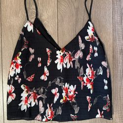 Butterfly Flowers Print Crop Top