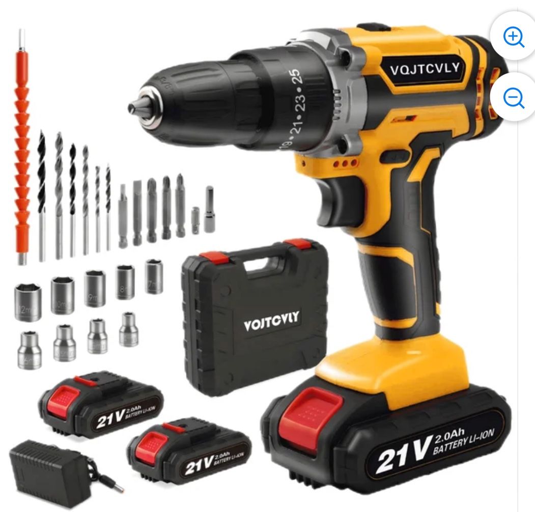 Cordless Drill, 21V Power Drill Set with 2Ah Battery, 3/8"Keyless Chuck, 25+1 Position Electric Drill, 2-Speed Transmission For Screwdriving And Drill