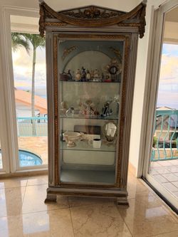 Ornate Display Cabinet with Glass Shelves