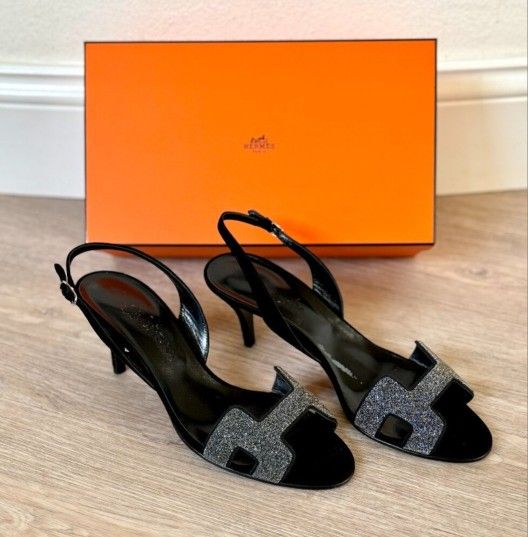 Hermes Black and Silver Heels