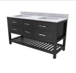 DreamLine Valencia 60 in. W x 22 in. D x 34 in . H Birch and Oak Console Vanity with Oval Undermount Sinks - Black with White Top