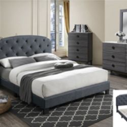 Modern Queen Size Gray Like Color Complete Bedroom Set. Mattress sold separately 
