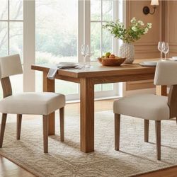 Mid Century Modern Dining Chairs Set of 2, Upholstered Wooden Dining Room Chairs, Farmhouse Kitchen Chairs, Accent Armless Side Chairs with Curved Bac