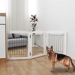 White Freestanding Foldable Wooden 3-Panel Dog Gate 24 H x 60 W