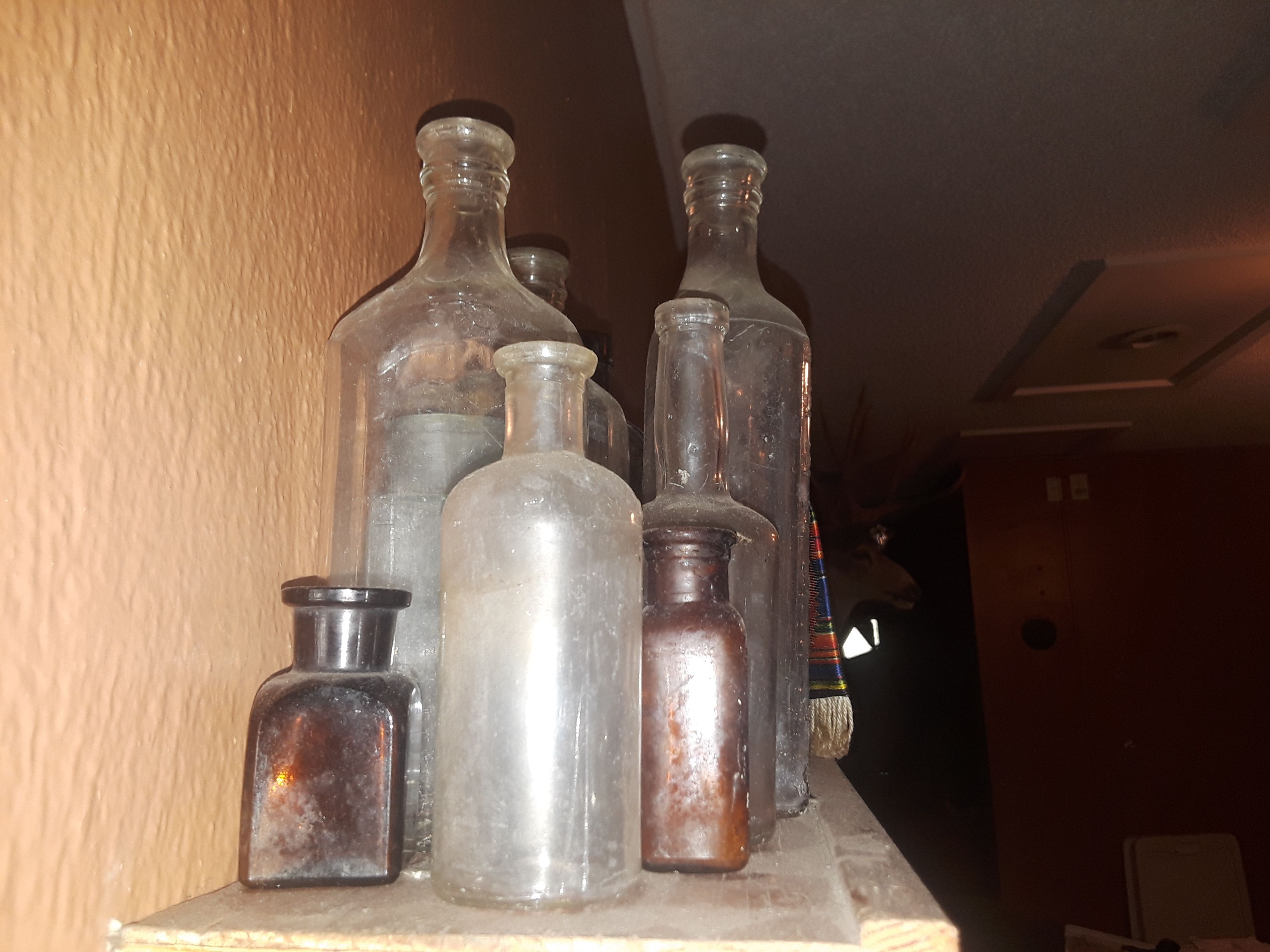 Old antique glass bottles.