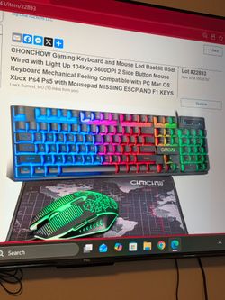 Chonchow gaming keyboard and mouse LED backlit USB. Wired with light up 140 keys 3600 DPI 2 sad and button mouse keyboard, mechanical feeling compatib