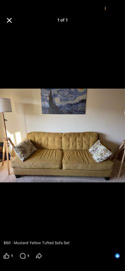 Mustard tufted couch, two for $50. Pick up only!