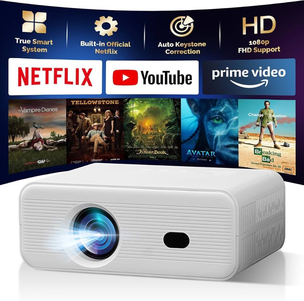 Mini Projector 1080P Portable with Dual Band WIFI6 5G Wireless 5.2 Bluetooth Android