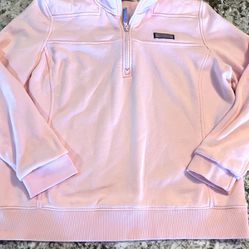 XL Vineyard Vines Sweatshirt Womens PINK 1/4 Zip Cotton Pullover Terry Cloth Lin