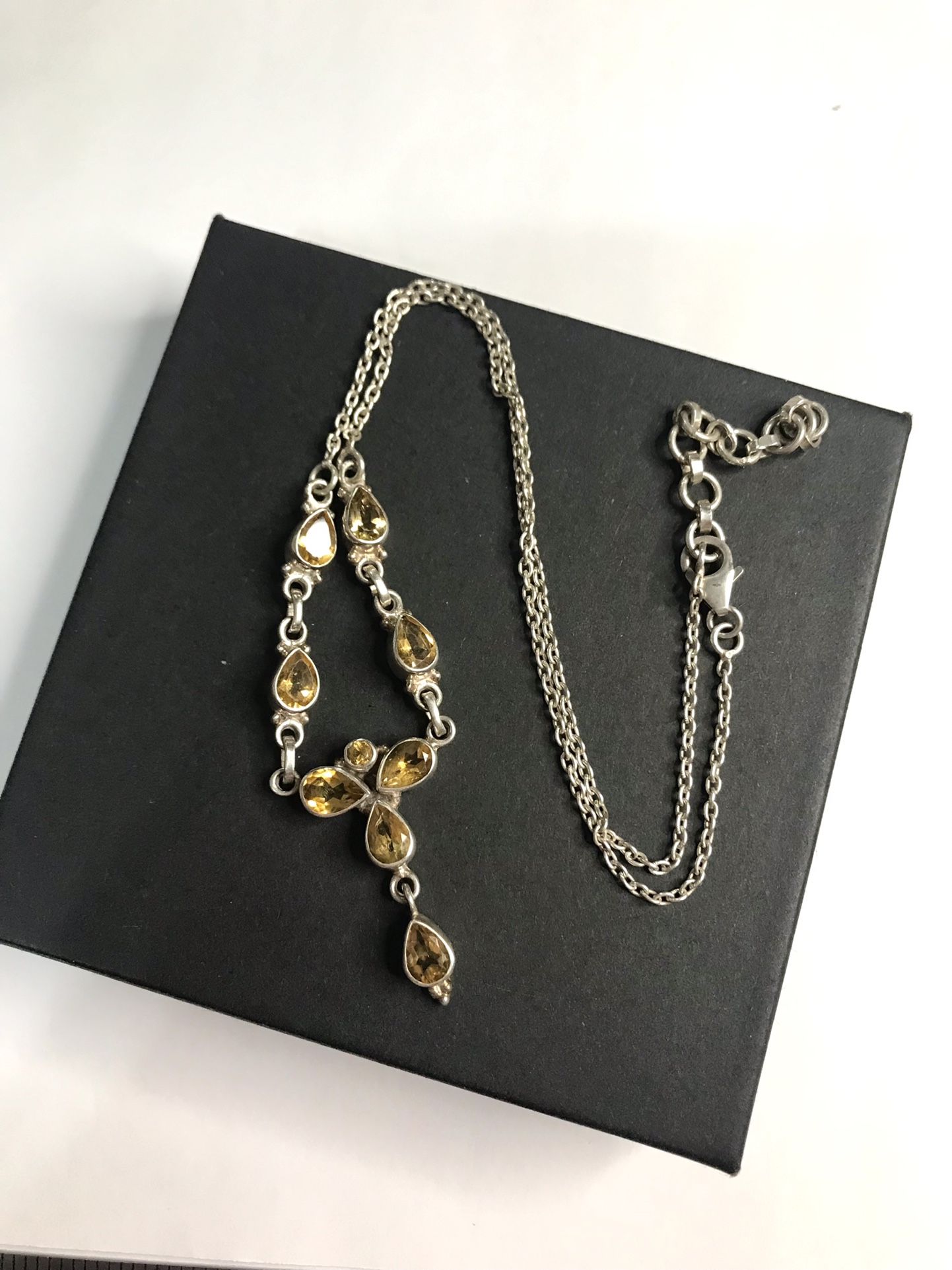 925 Sterling silver Natural Citrine Ladies Necklace Size 18”