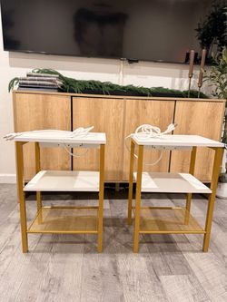 Gold and White 3-Tier Side Tables – Set of 2