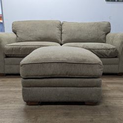 Contemporary Taupe Fabric Couch With Ottoman