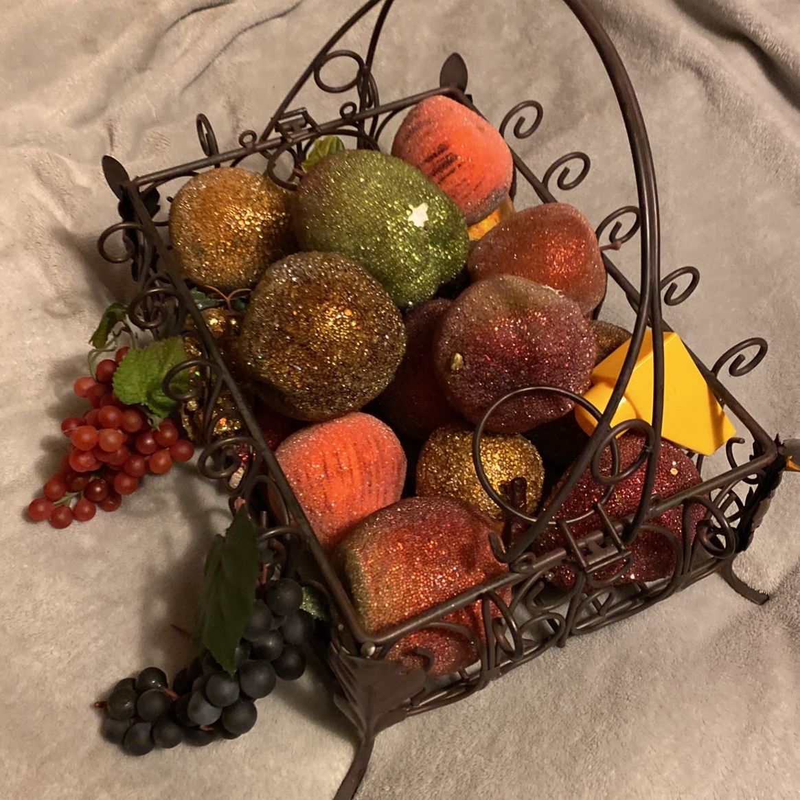 Wire Basket With Artificial Fruit