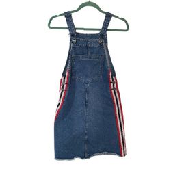 DIVIDED H& M Juniors Blue Denim Overall Dress Size 0 Raw Hem Stripes Med Wash