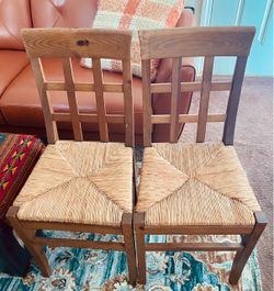 Vintage Italian-Made Pier 1 Imports Rush Seat Ladder-Back Chairs –