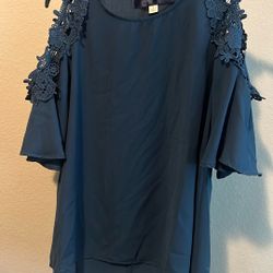 Navy Blue Blouse with Open Shoulders