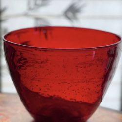 Red Bubble Glass Serving Bowl 9x7”