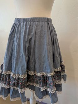 Chambray 3 Tiered Girls Ruffle Skirt with Lace Trim