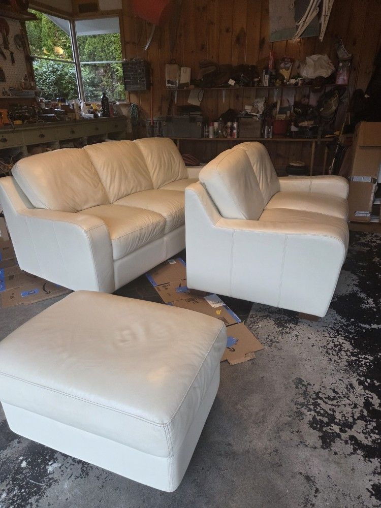 Leather Sofa, Loveseat And Ottoman $400 For Set.