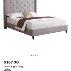 King Gray Tufted Upholstered Bed Frame
