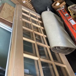 Custom Double Wood And Glass Doors With Frame. 8’ Height 3’0” Width Each Door