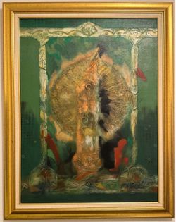 Abstract expressionist G-a-cy Pollock Picasso framed gold style original Painting