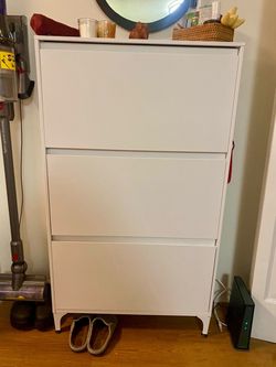 100% metal shoe storage cabinet (white, thin)