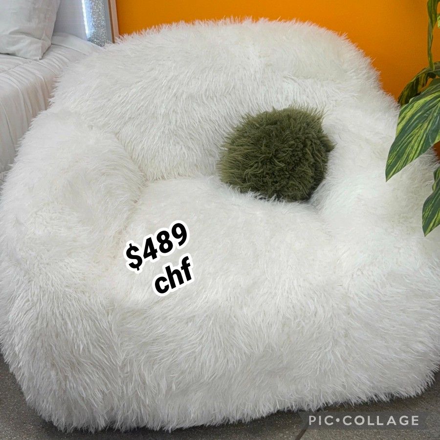 Contemporary White Faux Fur Swivel Chair