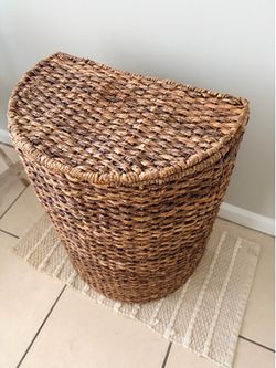 Natural Rattan Half-Moon Storage Basket / Laundry Hamper (20”x25”)