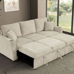 Brand New Beige Sectional Sofa Sleeper 