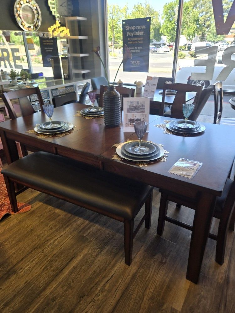 DINING TABLE WITH EXTENSION 4 CHAIRS AND BENCH