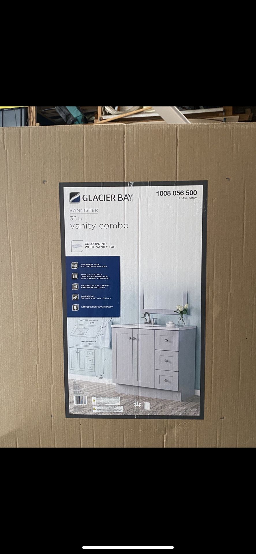 36 Inch Bannister Single Sink Pearl Gray Bath Vanity 